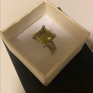 Samuel Benham BJC 14k and 925 Sterling Emerald Cut Citrine an Diamonds sz 8 Ring